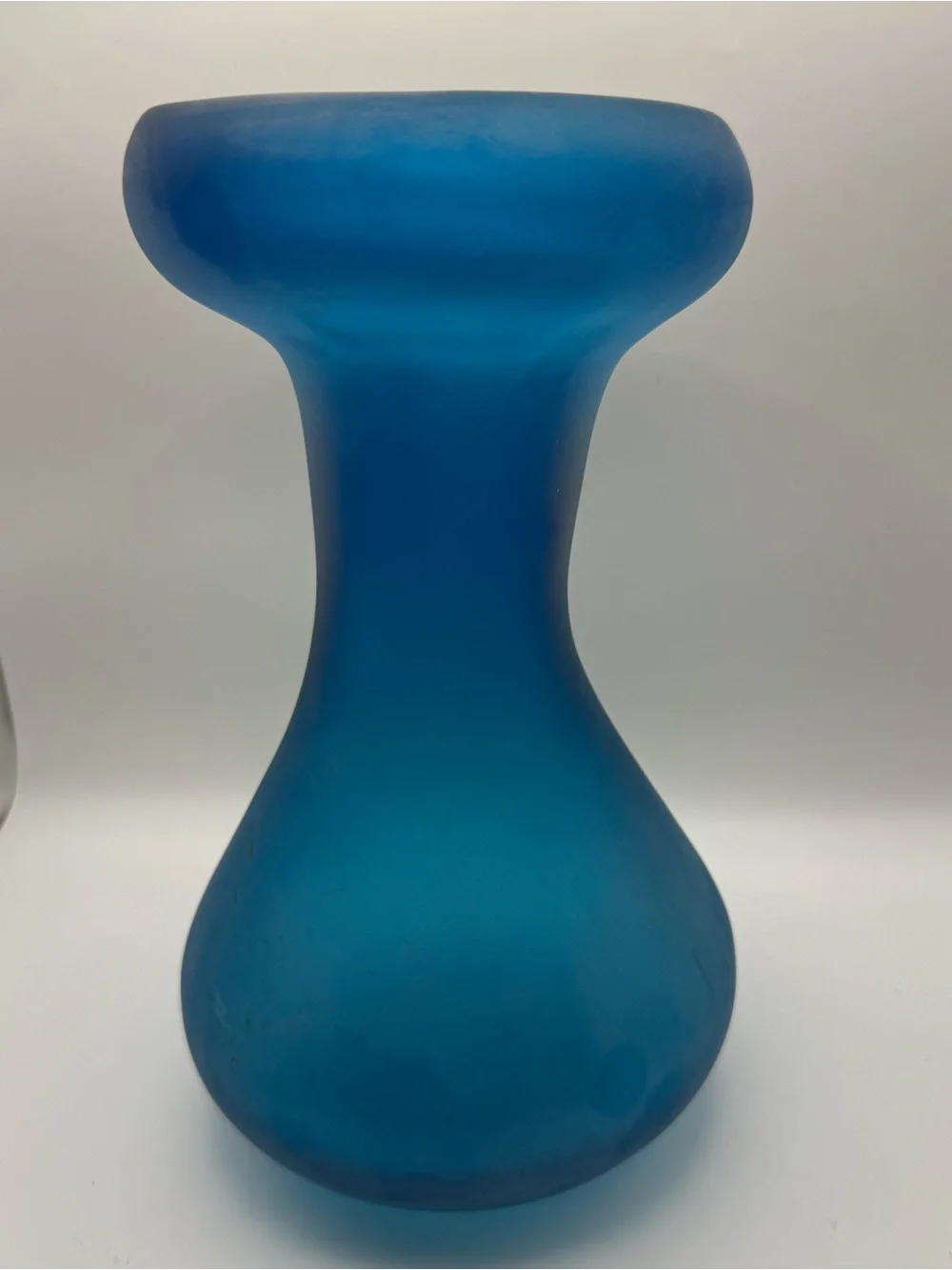 Vintage Frosted Turquoise Blue Art Glass Vase Hand Blown Abstract Form MCM 9